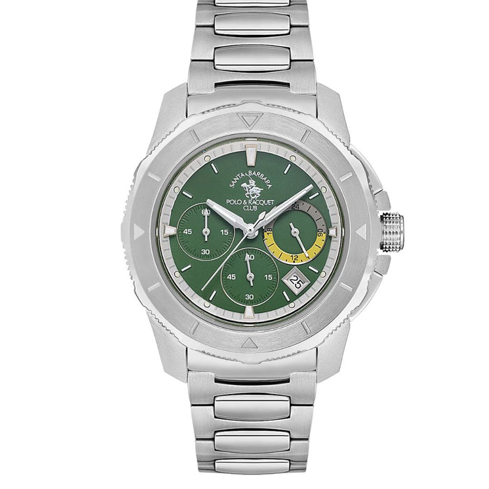 Santa Barbara Polo & Racquet Club Men's Chronograph Watch – Green Dial with Silver Bracelet