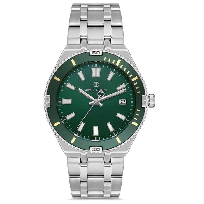 David Guner Men's Stainless Steel Watch – Green Dial & Bezel